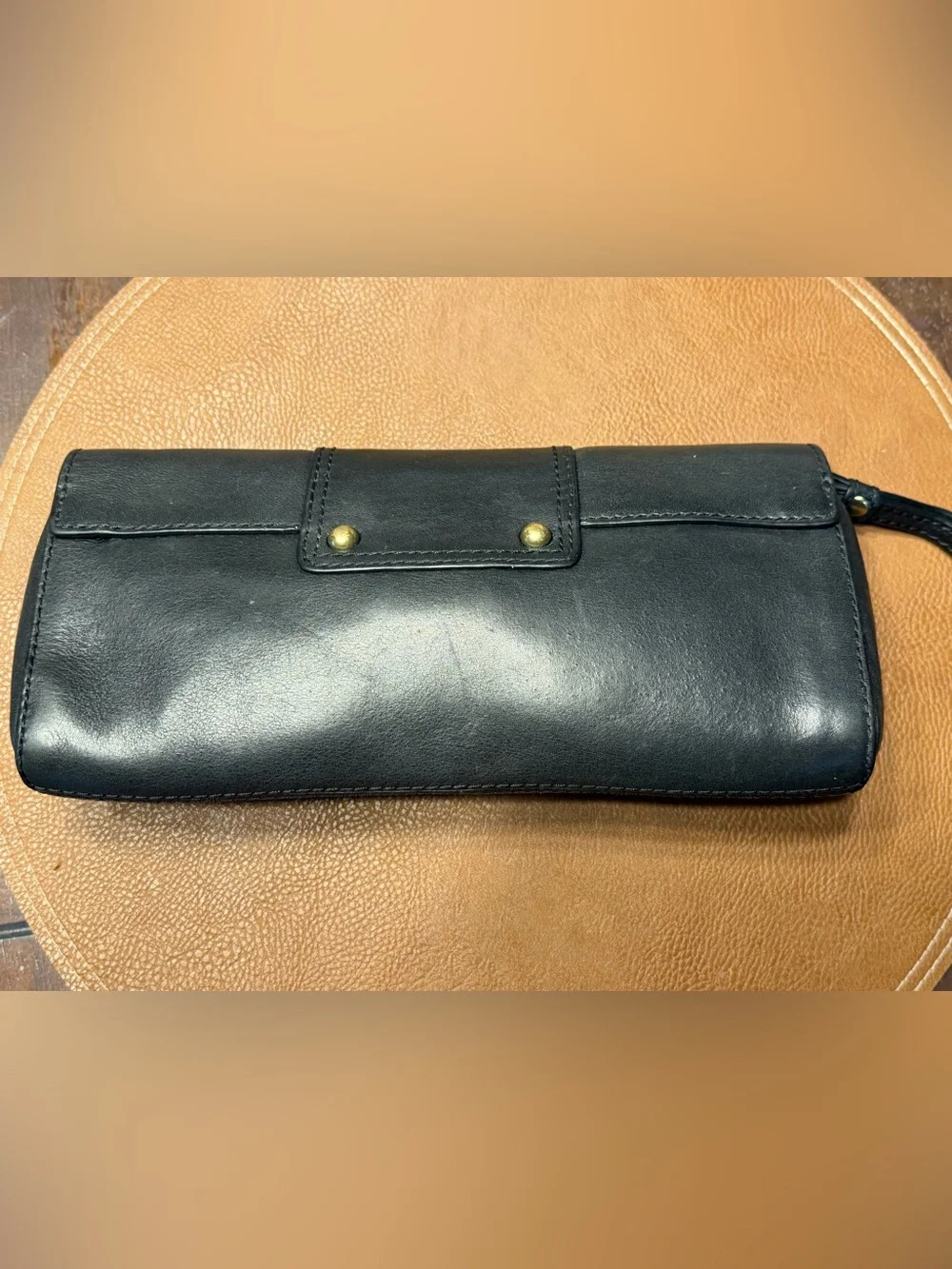 Banana Republic Classic Black Leather Clutch Wallet with Gold Accent